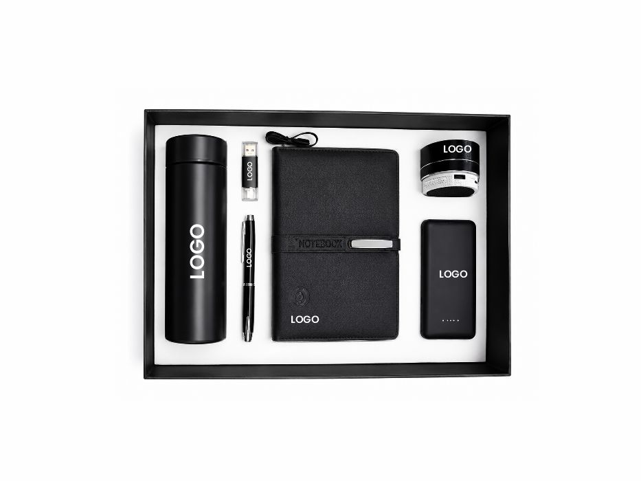 Executive Gift Set, 6 in 1 Bluetooth speaker, powerbank, journal, pen, USB , Flask